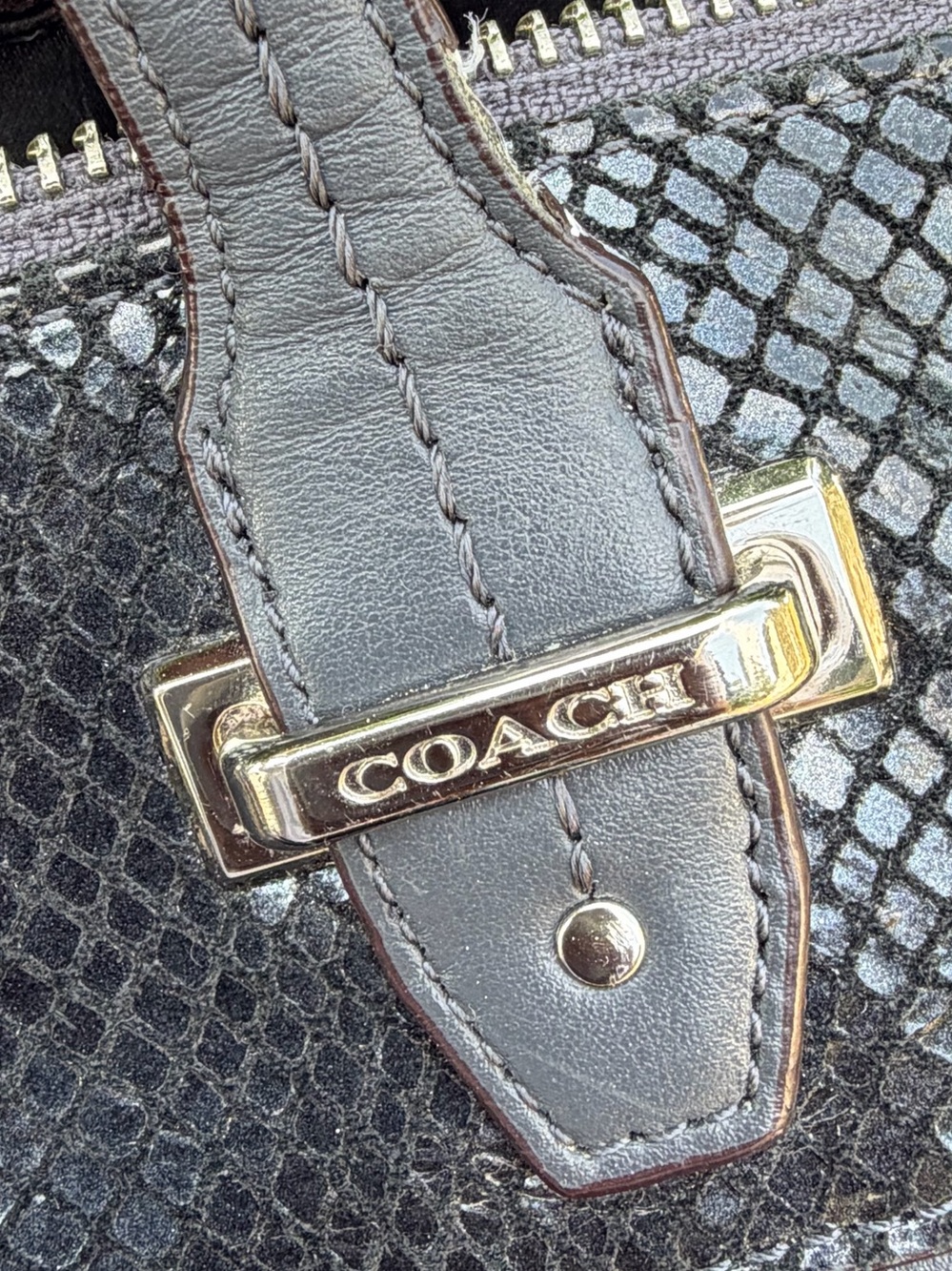 Coach Suede Embossed Snakeskin Mixed Material Satchel - Picture 14 of 17